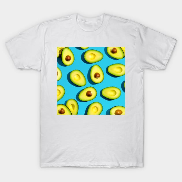 Simple Avocado Pattern on blue background T-Shirt by gronly